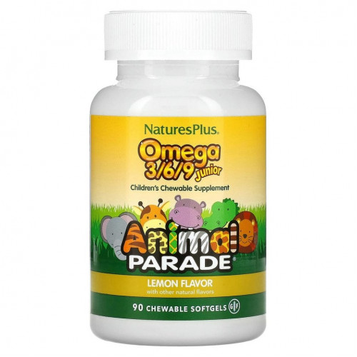 NaturesPlus, Source of Life, Animal Parade, омега 3/6/9 юниор, со вкусом натурального лимона, 90 капсул