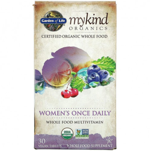 Garden of Life, MyKind Organics, мультивитамины для женщин для приема один раз в день, 30 веганских таблеток