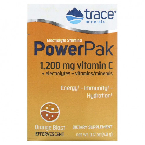 Trace Minerals ®, PowerPak,электролит для повышения выносливости, со вкусом апельсина, 30 пакетиков по 4,8 г (0,17 унции)