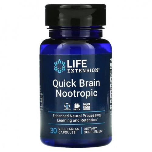 Life Extension, Quick Brain, ноотропный препарат, 30 вегетарианских капсул