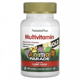 NaturesPlus, Source of Life, Animal Parade Gold, жевательные мультивитамины с микроэлементами для детей, со вкусом вишни, 60 таблеток в форме животных