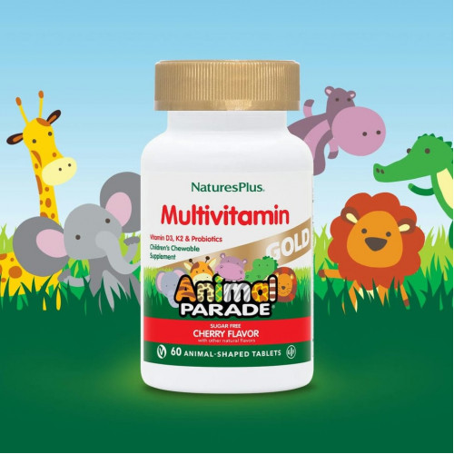 NaturesPlus, Source of Life, Animal Parade Gold, жевательные мультивитамины с микроэлементами для детей, со вкусом вишни, 60 таблеток в форме животных