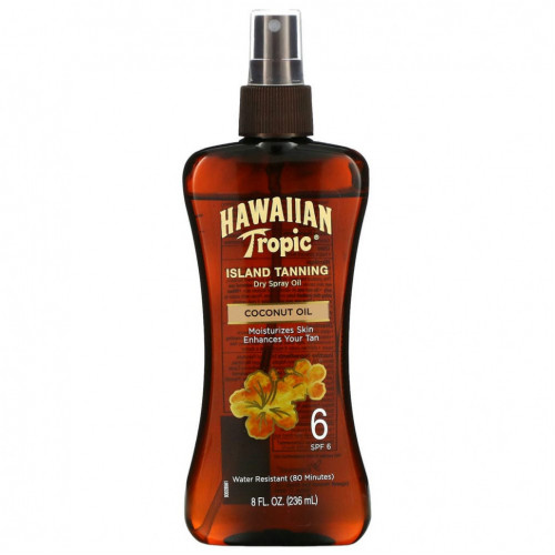 Hawaiian Tropic, Island Tanning, сухое масло-спрей для загара с кокосовым маслом, SPF 6, 236 мл (8 жидк. унций)