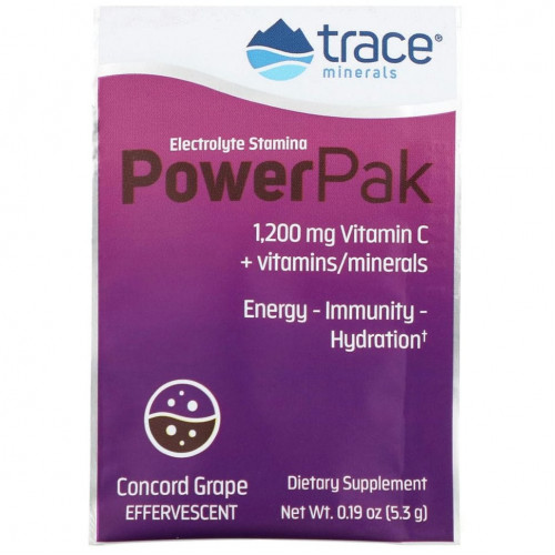 Trace Minerals ®, Electrolyte Stamina PowerPak, виноград Конкорд, 30 пакетиков. 5,3 г (0,19 унции) каждый