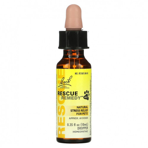 Bach, Original Flower Remedies, Rescue Remedy Pet, натуральное средство для снятия стресса, пипетка, 10 мл (0,35 жидк. Унции)