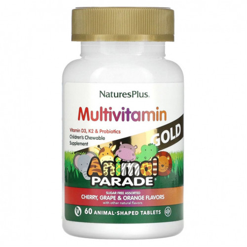 NaturesPlus, Source of Life, Animal Parade Gold, жевательные мультивитамины с микроэлементами для детей, в ассортименте, 60 таблеток в форме животных