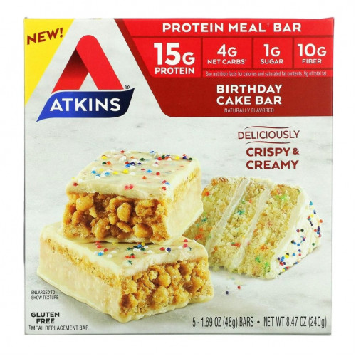 Atkins, Protein Meal Bar, Батончик на день рождения, 5 батончиков, 1,69 унции (48 г) каждый