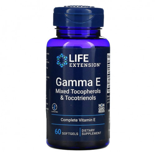 Life Extension, Gamma E, смесь токоферолов и токотриенолов, 60 мягких таблеток