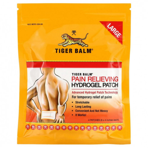 Tiger Balm, Обезболивающий пластырь, большой размер, 4 шт. (8 x 4 дюймов шт.)