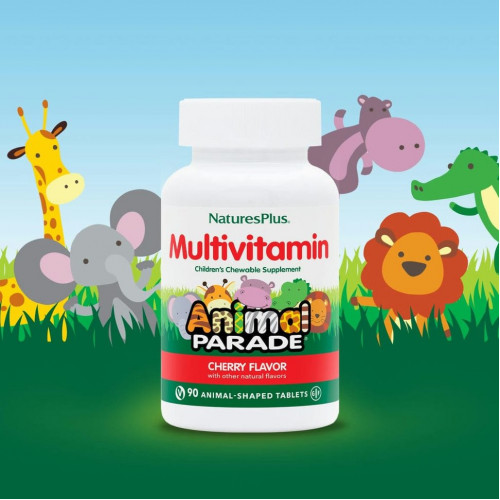 NaturesPlus, Source of Life, Animal Parade Gold, жевательные мультивитамины с микроэлементами для детей, со вкусом вишни, 90 таблеток в форме животных