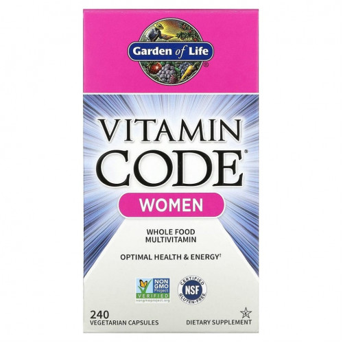 Garden of Life, Vitamin Code, мультивитамины из цельных продуктов для женщин, 240 вегетарианских капсул