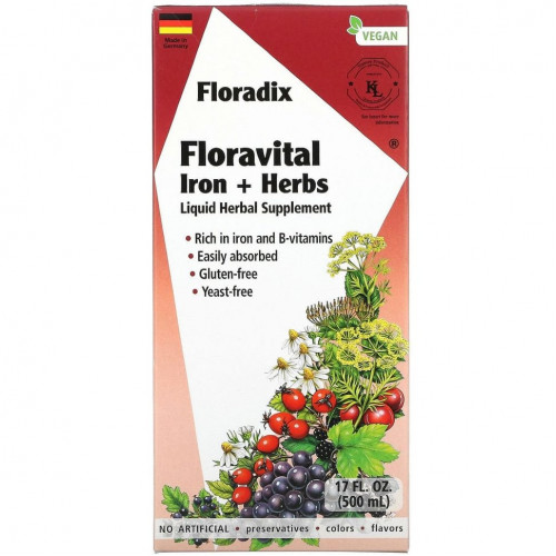 Gaia Herbs, Floradix, Floravital Iron + Herbs, 500 мл (17 жидк. Унций)