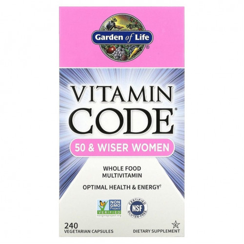 Garden of Life, Vitamin Code, мультивитамины из цельных продуктов для женщин от 50 лет, 240 вегетарианских капсул