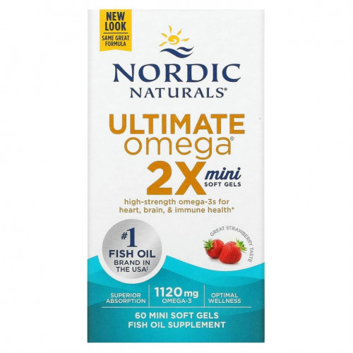 Nordic Naturals, Ultimate Omega 2X, со вкусом клубники, 560 мг, 60 мини-капсул