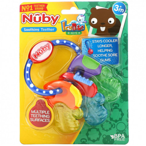 Nuby, Soothing Teether, Icy Bite Keys, Blue, 3+ M, 1 Piece