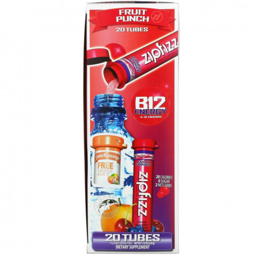 Zipfizz, Healthy Energy Mix With Vitamin B12, Fruit Punch, 20 Tubes, 0.39 oz (11 g) Each