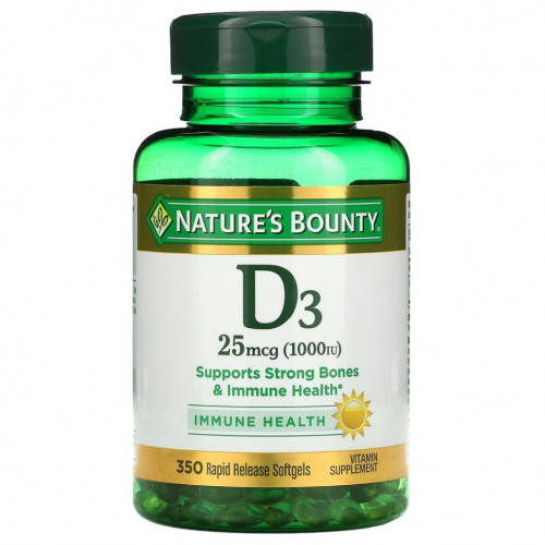 Nature's Bounty, D3, Immune Health, 25 мкг (1000 МЕ), 350 мягких таблеток с быстрым высвобождением