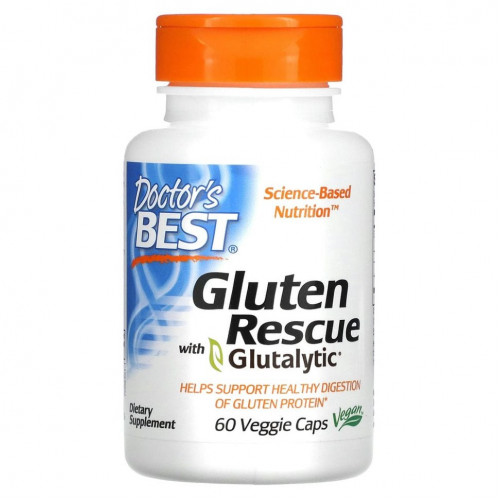 Doctor's Best, Gluten Rescue, ферменты для расщепления глютена с Glutalytic, 60 вегетарианских капсул