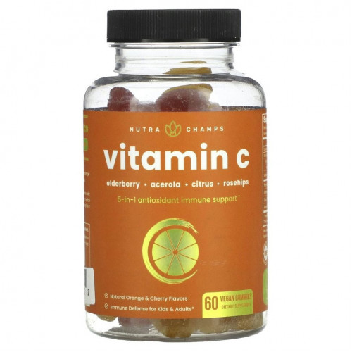 NutraChamps, Vitamin C, Natural Orange & Cherry, 60 Vegan Gummies