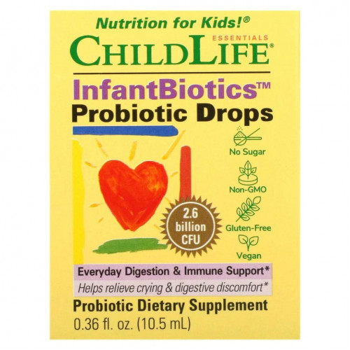 ChildLife, Essentials, InfantBiotics, пробиотические капли, 2,6 млрд КОЕ, 10,5 мл (0,36 жидк. Унции)