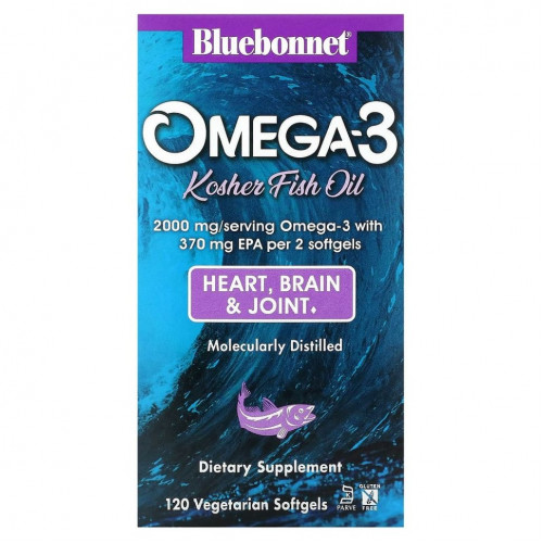 Bluebonnet Nutrition, Кошерный рыбий жир с омега-3, 120 вегетарианских капсул