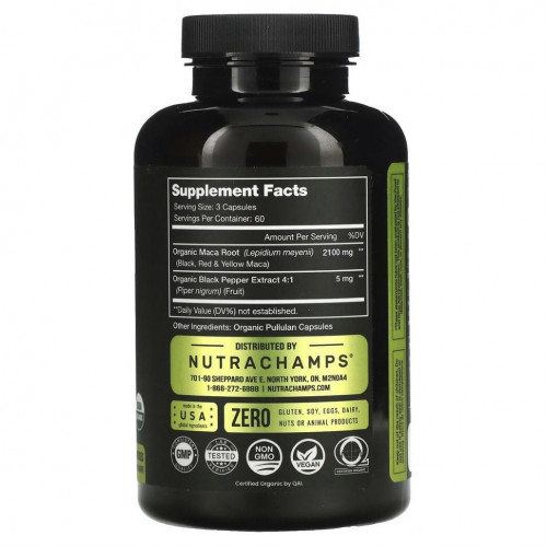 NutraChamps, Maca, 700 mg, 180 Organic Capsules