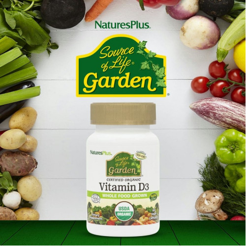 NaturesPlus, Source of Life, Garden, витамин D3, 60 веганских капсул