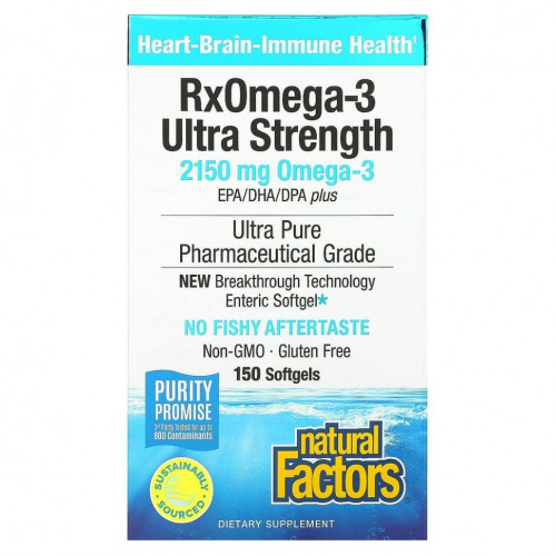 Natural Factors, Ultra Strength RxOmega-3, 900 мг ЭПК/ДГК, 150 мягких таблеток Enteripure