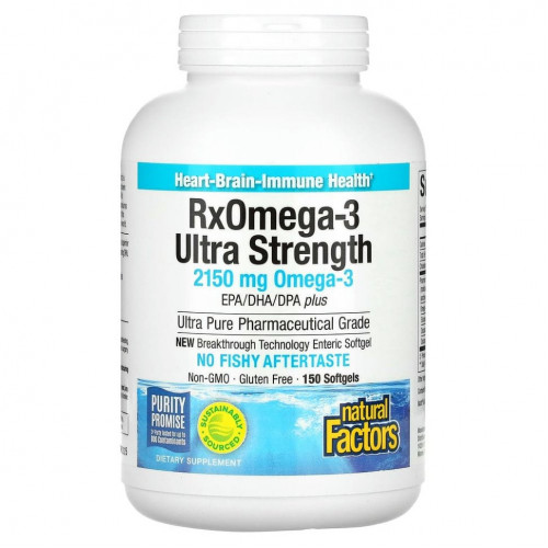 Natural Factors, Ultra Strength RxOmega-3, 900 мг ЭПК/ДГК, 150 мягких таблеток Enteripure