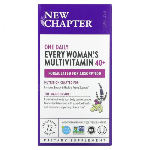 New Chapter, 40+ Every Woman's One Daily, витаминный комплекс на основе цельных продуктов для женщин старше 40 лет, 72 вегетарианские таблетки