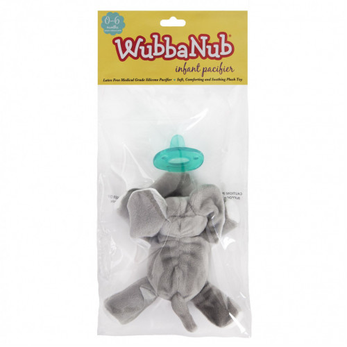 WubbaNub, Соска-пустышка, для детей 0–6 месяцев, слоненок, 1 соска