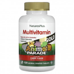 NaturesPlus, Source of Life, Animal Parade Gold, добавка для детей с мультивитаминами и микроэлементами, натуральный ароматизатор «Вишня», 120 таблеток в форме животных