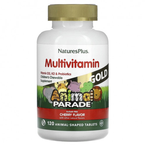 NaturesPlus, Source of Life, Animal Parade Gold, добавка для детей с мультивитаминами и микроэлементами, натуральный ароматизатор «Вишня», 120 таблеток в форме животных