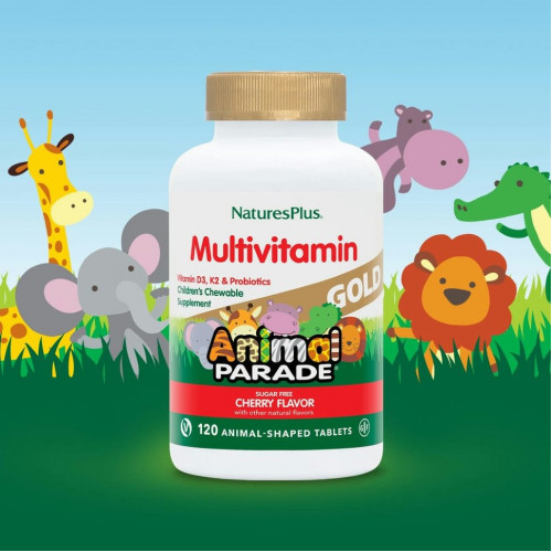 NaturesPlus, Source of Life, Animal Parade Gold, добавка для детей с мультивитаминами и микроэлементами, натуральный ароматизатор «Вишня», 120 таблеток в форме животных