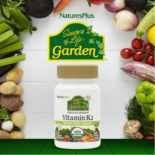 NaturesPlus, Source of Life, Garden, Vitamin K2 (витамин К2), 60 растительных капсул