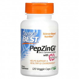 Doctor's Best, PepZin GI, комплекс цинк-L-карнозина, 120 вегетарианских капсул