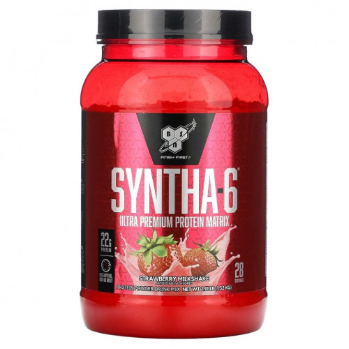 BSN, Syntha-6, Ultra Premium Protein Matrix, клубничный молочный коктейль, 1,32 кг (2,91 фунта)