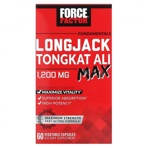 Force Factor, Fundamentals, LongJack Tongkat Ali Max, 1200 мг, 60 растительных капсул