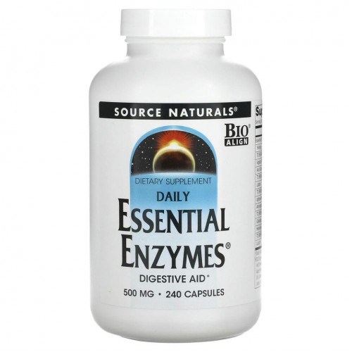 Source Naturals, Daily Essential Enzymes, добавка с незаменимыми ферментами для ежедневного использования, 500 мг, 240 капсул