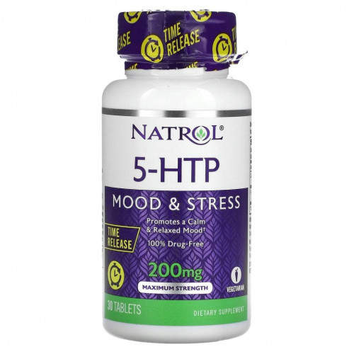 Natrol, 5-HTP, медленное высвобождение, максимальная сила, 200 мг, 30 таблеток