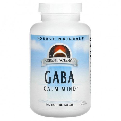 Source Naturals, GABA Calm Mind, ГАМК, 750 мг, 180 таблеток