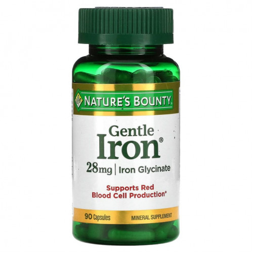 Nature's Bounty, Gentle Iron, железо, 28 мг, 90 капсул