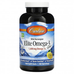 Carlson Labs, Wild Caught, Elite Omega-3 Gems, отборные омега-3 кислоты, натуральный лимонный вкус, 800 мг, 180 капсул