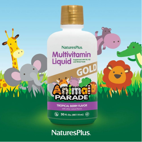 NaturesPlus, Source of Life, Animal Parade, Gold Liquid, мультивитамины для детей в жидкой форме, вкус тропических ягод, 887,10 мл (30 жидк. унций)