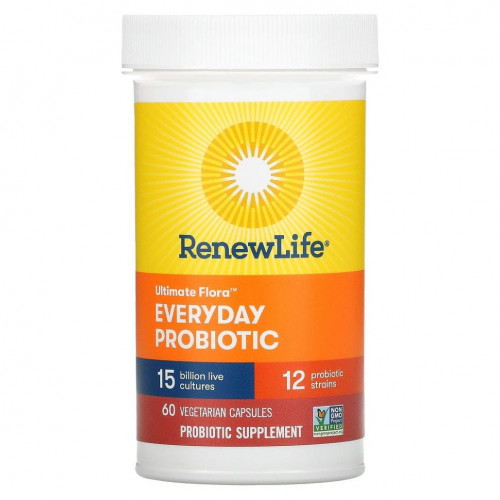 Renew Life, Ultimate Flora, ежедневный пробиотик, 15 млрд КОЕ, 60 вегетарианских капсул