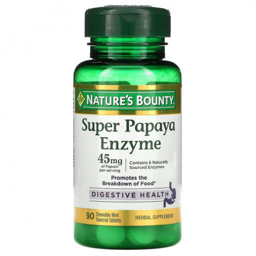 Nature's Bounty, Super Papaya Enzyme, мята, 15 мг, 90 жевательных таблеток