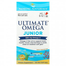 Nordic Naturals, Ultimate Omega Junior, для детей от 6 до 12 лет, со вкусом клубники, 340 мг, 90 мини-капсул