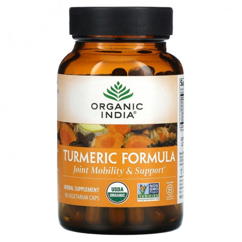 Organic India, Turmeric Formula, куркума, поддержка подвижности и здоровья суставов, 90 растительных капсул