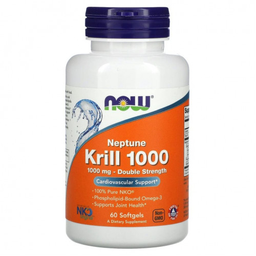 NOW Foods, Крилевый жир Neptune Krill 1000, двойная эффективность, 1000 мг, 60 мягких желатиновых капсул