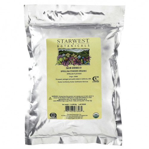 Starwest Botanicals, органический порошок из спирулины, 453,6 г (1 фунт)